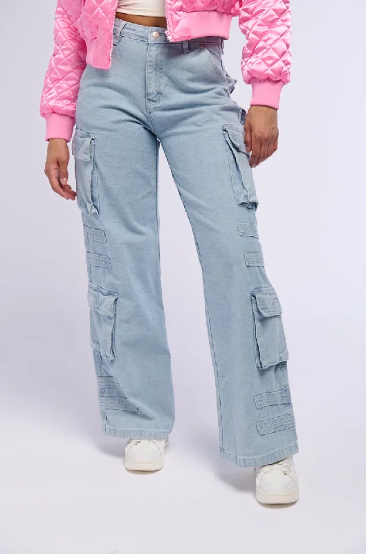 ELEVATION WIDE LEG CARGO JEANS Comfortable Dark Wash Jeans