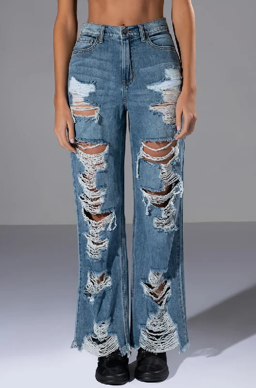 ELLA BELLA HIGH RISE WIDE LEG DISTRESSED JEANS Stylish Cargo Style Jeans