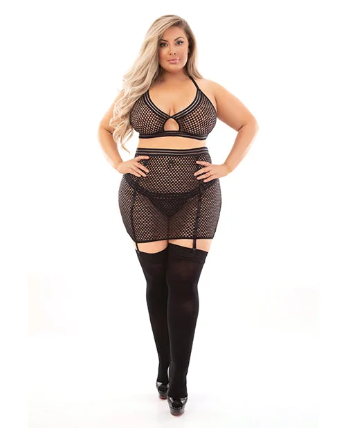Bold Fetish Fishnet Bra, Skirtini & Hose Black cashmere skirt fine