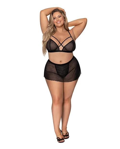 Girl Next Door Strappy Bralette W/flirty Thong Skirt leather skirt bold