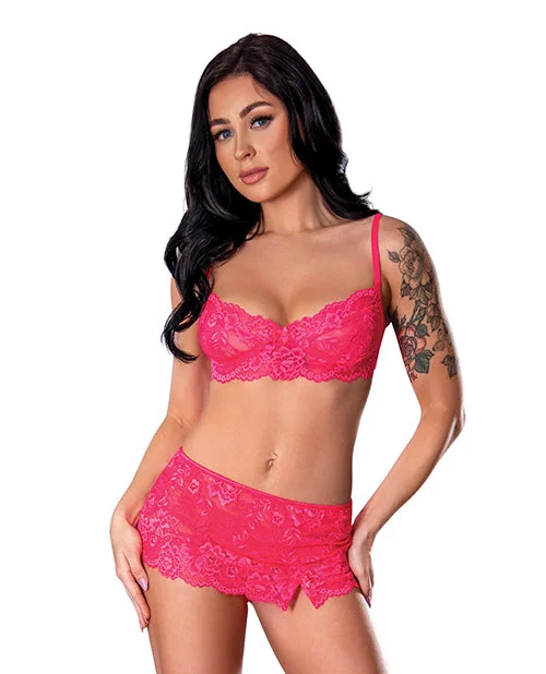 Get It Girl Lace Bra w/Skirt & Thong - Pink corduroy skirt durable