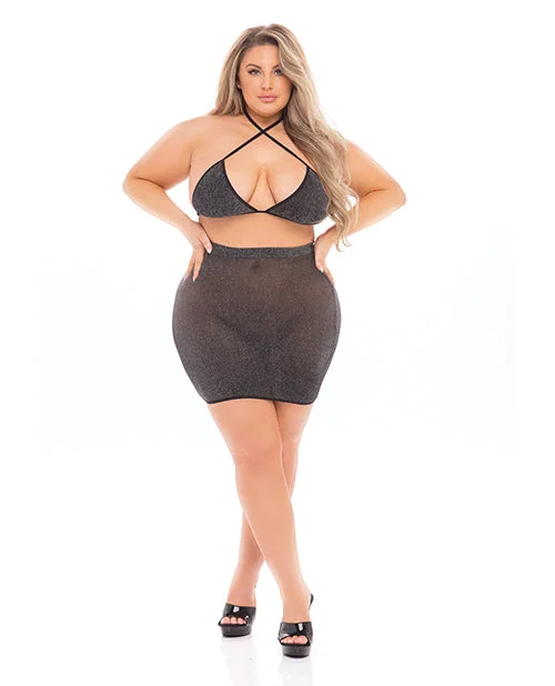 Pink Lipstick Black Cherry Strap Halter Bra & Skirt (fits Up To 3x) Qn cashmere skirt rich