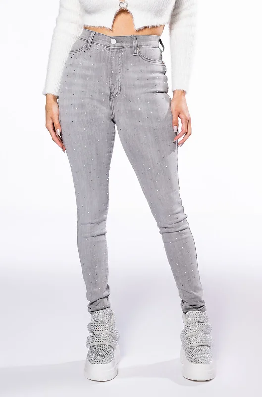 EXTREME STRETCH HIGH WAISTED SKINNY JEANS WITH RHINESTONES Chic Rip-Detail High-Waist Jeans