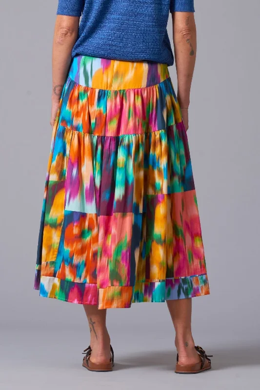 Fleur Patchprint Tiered Skirt asymmetrical skirt cut