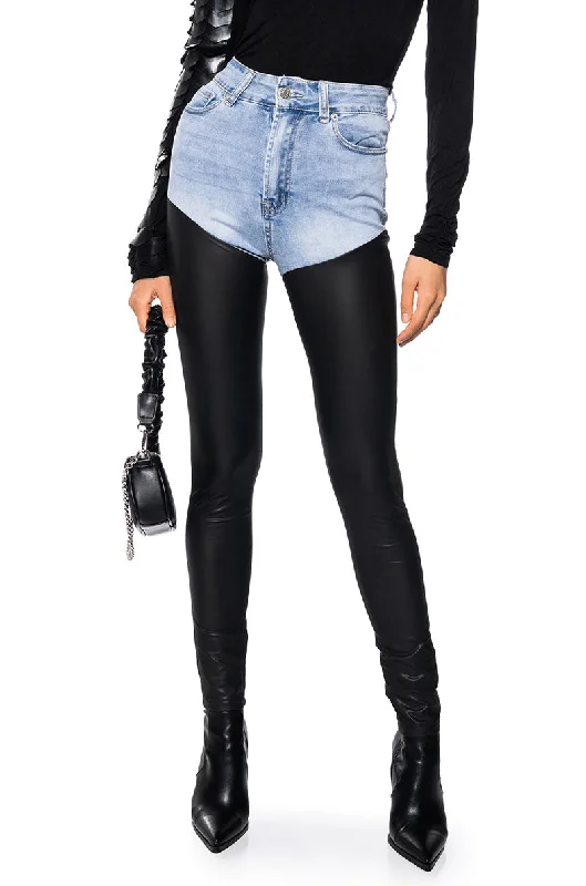 FLEX FIT EXTREME STRETCH HIGH WAIST SKINNY JEANS WITH FAUX LEATHER Trendy Paperbag Waist Jeans