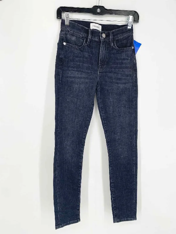 FRAME Women's Blue/Black Skinny Cotton Blend Size 25 Jeans Trendy Button-Up High-Waist Jeans