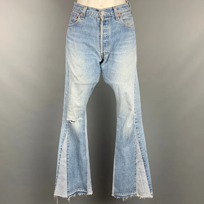 GALLERY DEPT. Size 26 Light Blue Denim Washed Re-Designed Flare Unique Jeans Comfortable Zip-Fly Denim Jeans