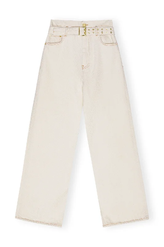 Heavy Denim Paperbag Jeans Egret Elegant Skinny Leg Jeans