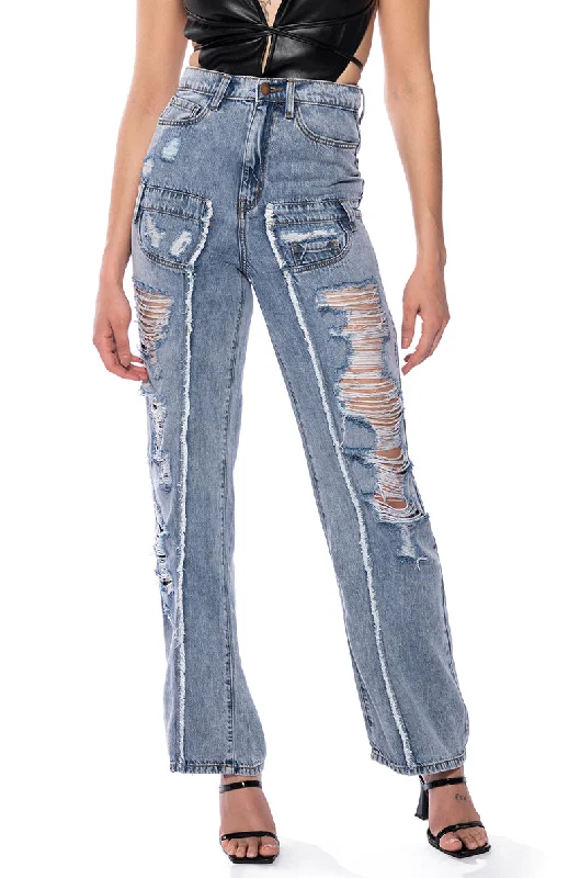 IMPACT ON YOU DISTRESSED WIDE LEG HIGH RISE JEANS Classic Black Denim Jeans