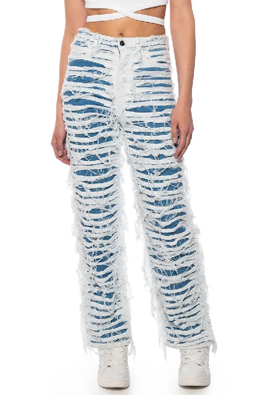 JENNA SHREDDED STRAIGHT LEG JEANS Fashionable White Denim Jeans