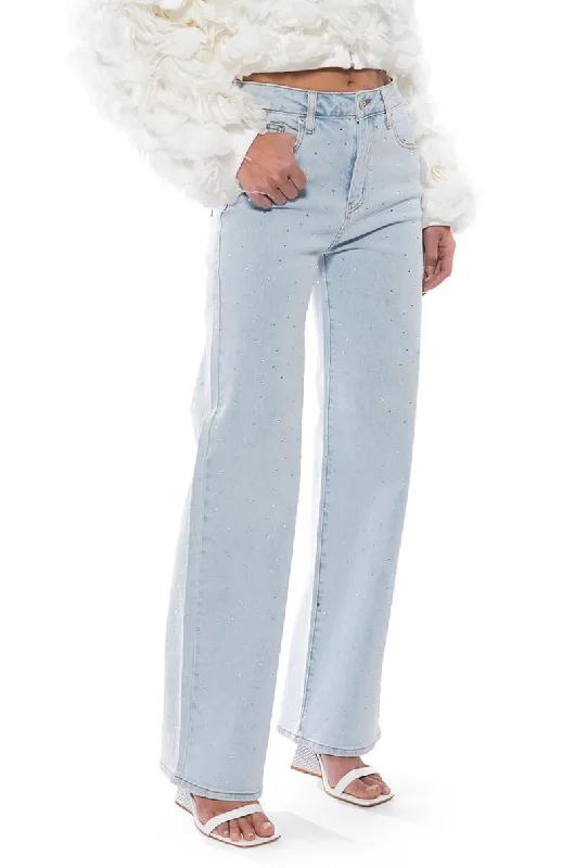 JILLIAN EMBELLISHED WIDE LEG JEANS Fashionable Slim Fit Jeans