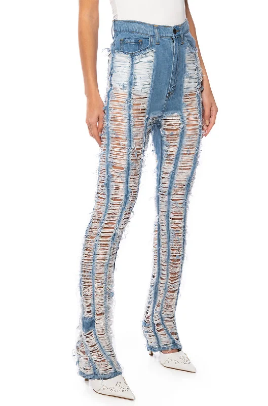 KEEP IT TOGETHER FULLY DISTRESSED STRAIGHT JEANS Comfortable Dark Wash Jeans