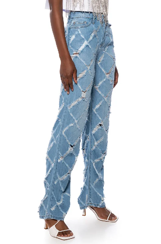 KIT CRISS CROSS DISTRESSED WIDE LEG JEANS Fashionable Slouchy Fit Jeans