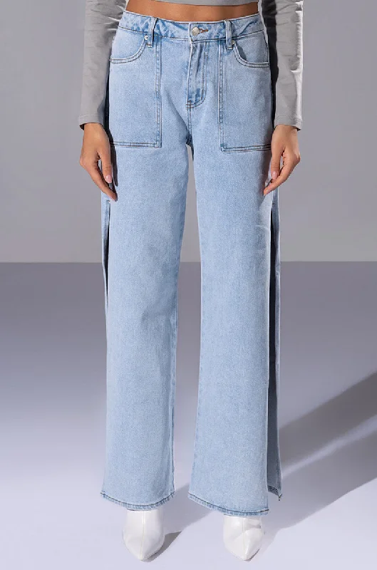 LASTING LOVER HIGH RISE SIDE SLIT JEANS Chic Rip-Detail High-Waist Jeans