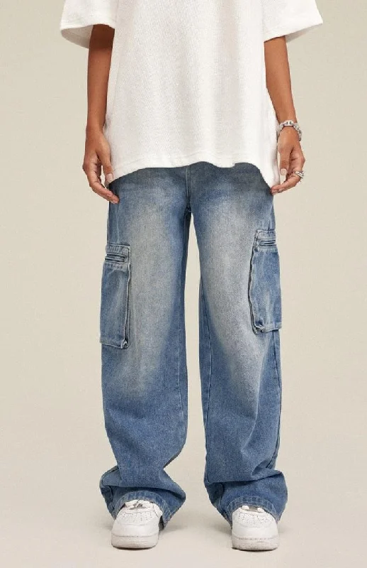 Washed Baggy Cargo Jeans Casual Skinny Fit Jeans
