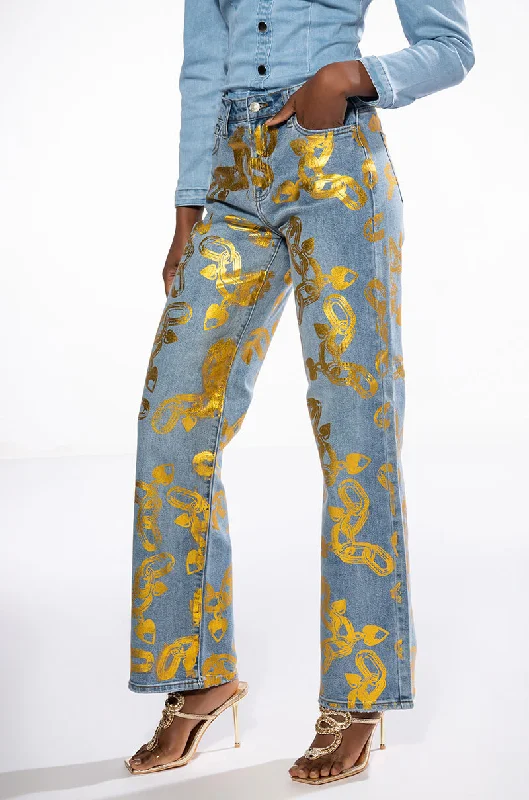 LOCK MY LOVE FOIL DETAILED JEANS Chic Cropped Jeans