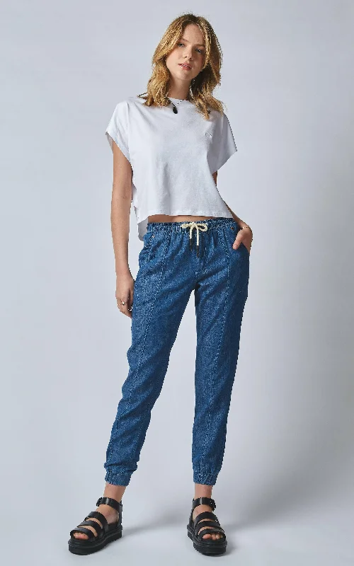 Lounger Blur Blue Linen Denim Jeans Comfortable Drawstring Waist Jeans