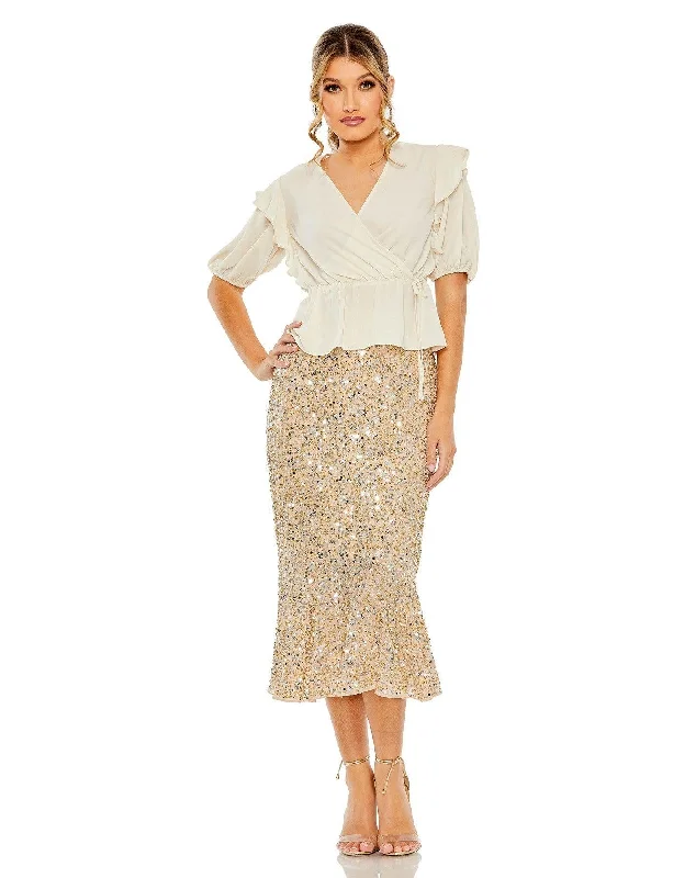 Mac Duggal R10844 Sequins formal Tea Length Skirt ONLY leather skirt bold