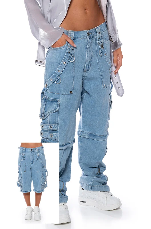 MAKE A MOVE EXTRA WIDE BAGGY CARGO JEANS Trendy Cut-Off Denim Shorts
