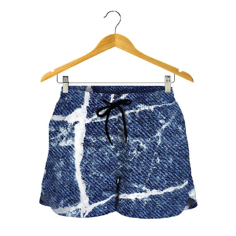 Marble Denim Jeans Pattern Print Women's Shorts Trendy Flared Leg Jeans