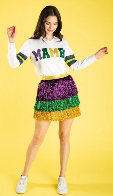 Mardi Gras Tinsel Tier Skirt pleated skirt texture