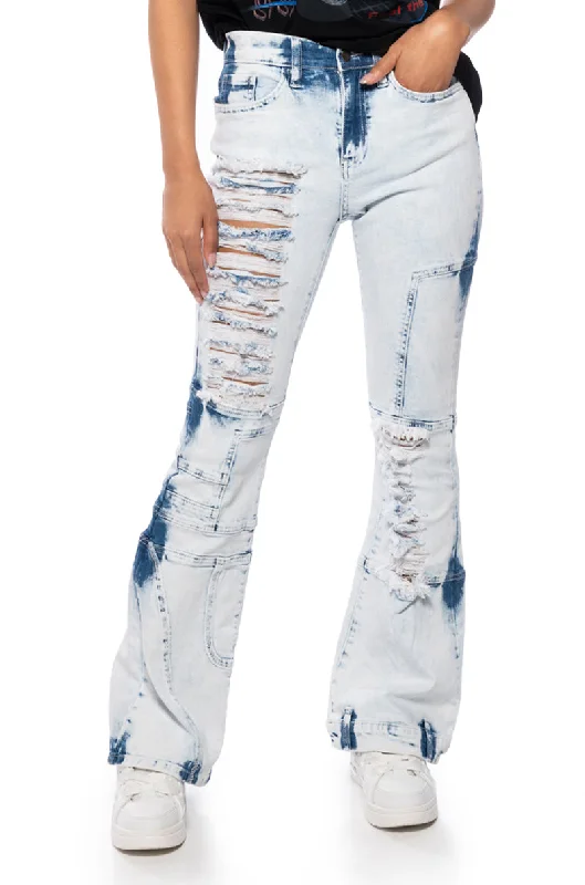MEL ACID WASH FLARE DENIM JEANS Elegant High-Waisted Flared Jeans