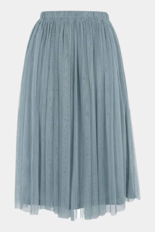 Merlin Teal Tulle Midi Skirt linen skirt airy