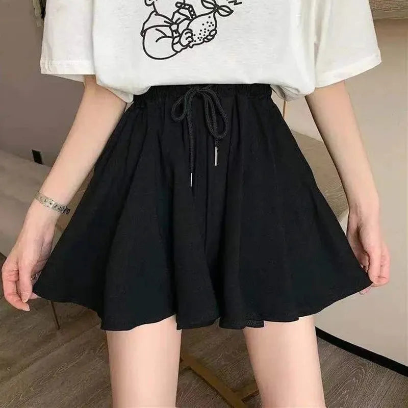 MEXZT 5Xl Summer Shorts Skirts Women Elastic High Waist Casual Wide Leg Shorts Korean A Line Loose Mini Skirt Black Short Pants lightweight skirt design