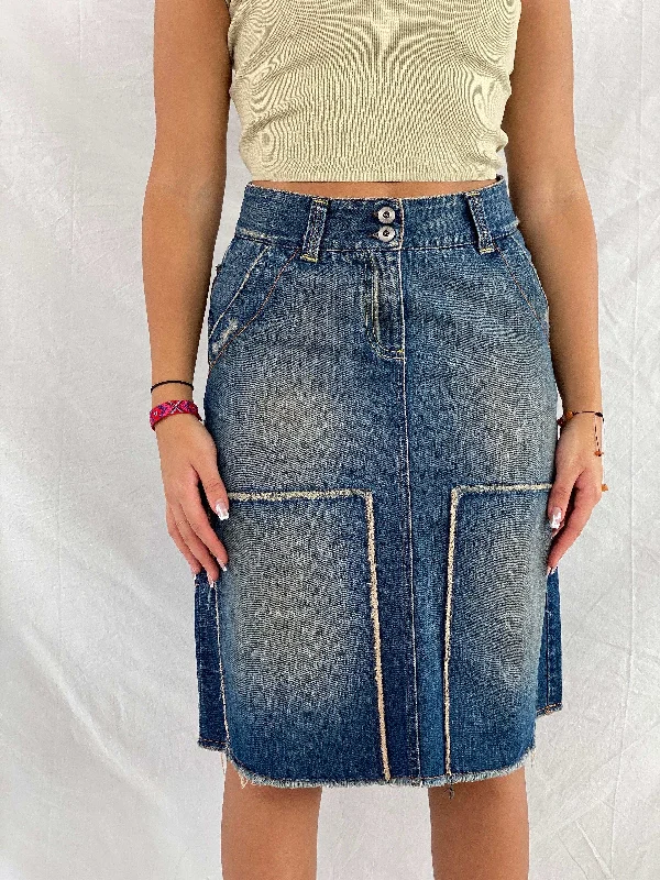 United Colors Of Benetton Midi Denim Skirt patchwork skirt art