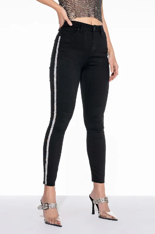 MOONWALKER RHINESTONE HIGH RISE SKINNY JEANS Stylish Slim Fit Denim