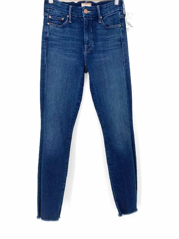 Mother The Looker Ankle Fray Women's Blue Skinny Denim Size 25 Jeans Stylish Acid-Wash Jeans