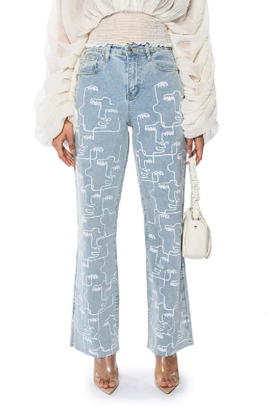 MULTIPLE FACES HIGH WAISTED STRAIGHT JEANS Elegant Raw Hem Jeans