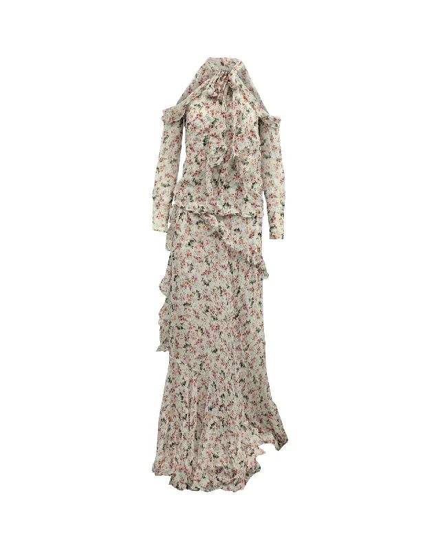 Floral Print Silk Off Shoulder Top and Maxi Skirt Set by Erdem chiffon skirt airy