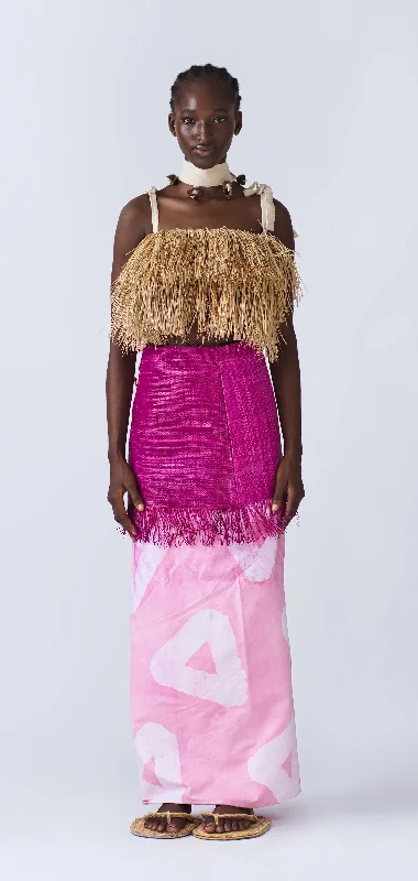 Nkpatak Raffia Wrap Skirt - Pink silk skirt luxurious