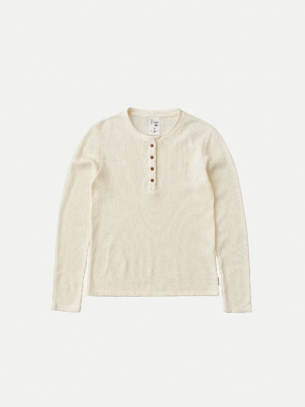 Nudie Jeans Women - Mira - Henley Waffle - Egg White Casual Distressed Denim Jeans