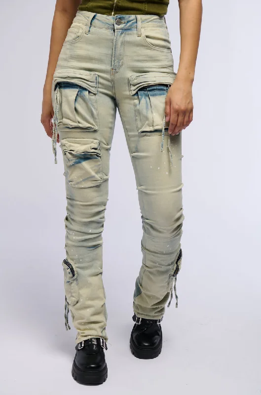 OMBRE BLUE HIGH RISE STACKED JEANS Trendy Flared Leg Jeans