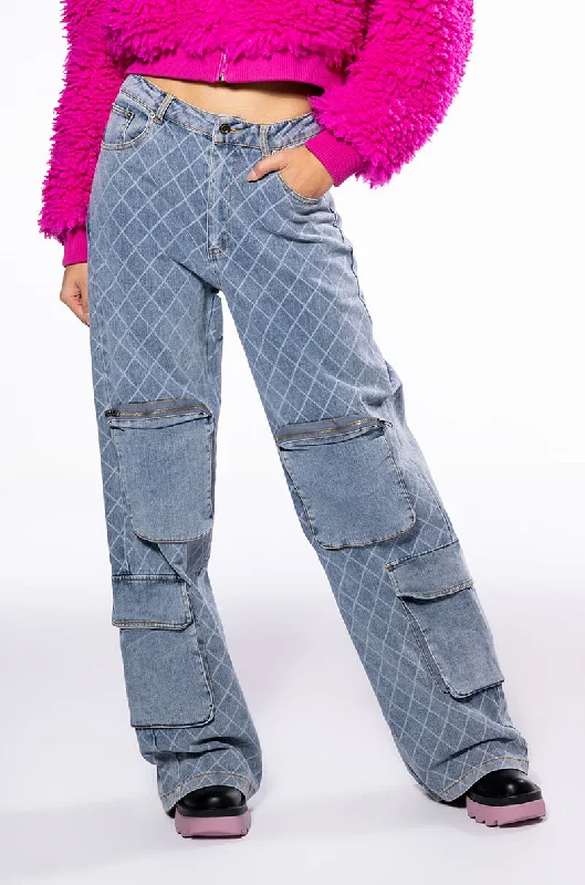 TIANNA RELAXED CARGO JEANS Chic Double Waistband Jeans