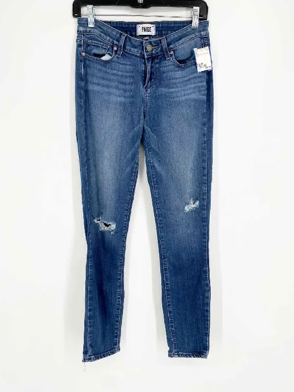 Paige Women's Blue Distressed Cotton Size 26 Jeans Trendy Layered Pocket Jeans