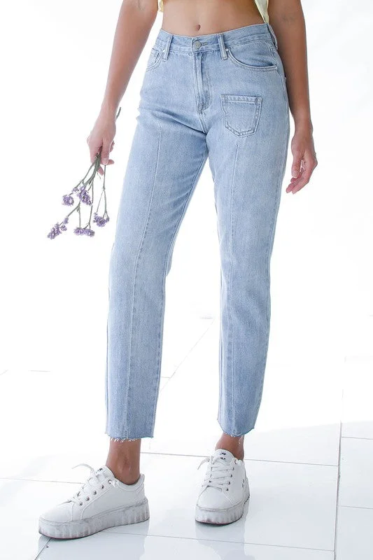 Patched Pocket Boyfriend Jeans Elegant Bootcut Fit Jeans