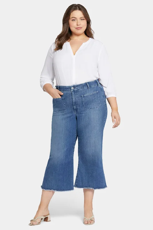 Patchie Wide Leg Capri Jeans In Plus Size - Compass Chic Double Waistband Jeans