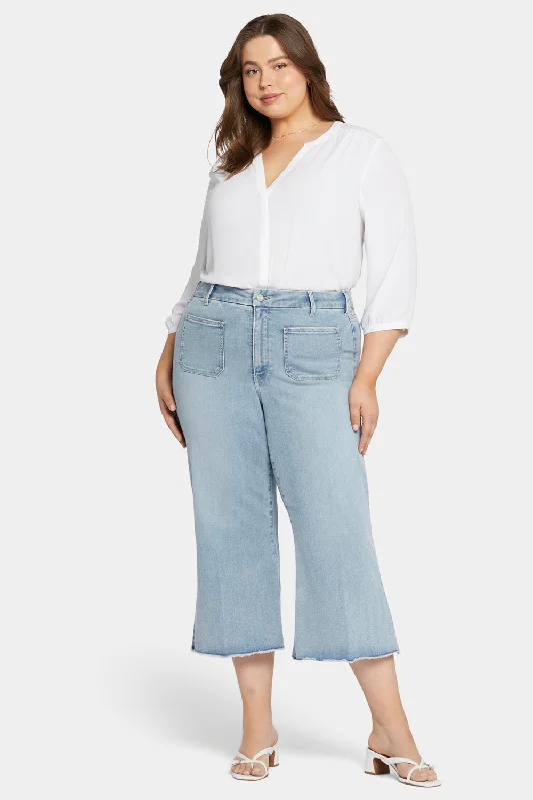 Patchie Wide Leg Capri Jeans In Plus Size - Divine Classic Black Denim Jeans