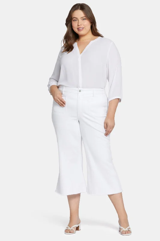 Patchie Wide Leg Capri Jeans In Plus Size - Optic White Casual Straight-Leg Jeans