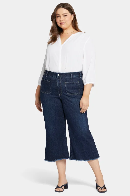 Patchie Wide Leg Capri Jeans In Plus Size - Sublime Fashionable Raw Hemmed Jeans