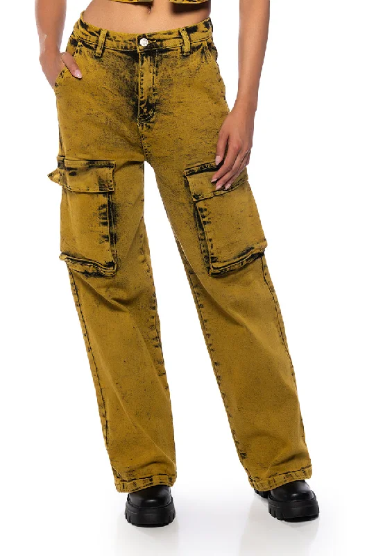 PHOENIX ACID WASH WIDE LEG JEANS Fashionable Frayed Hem Denim