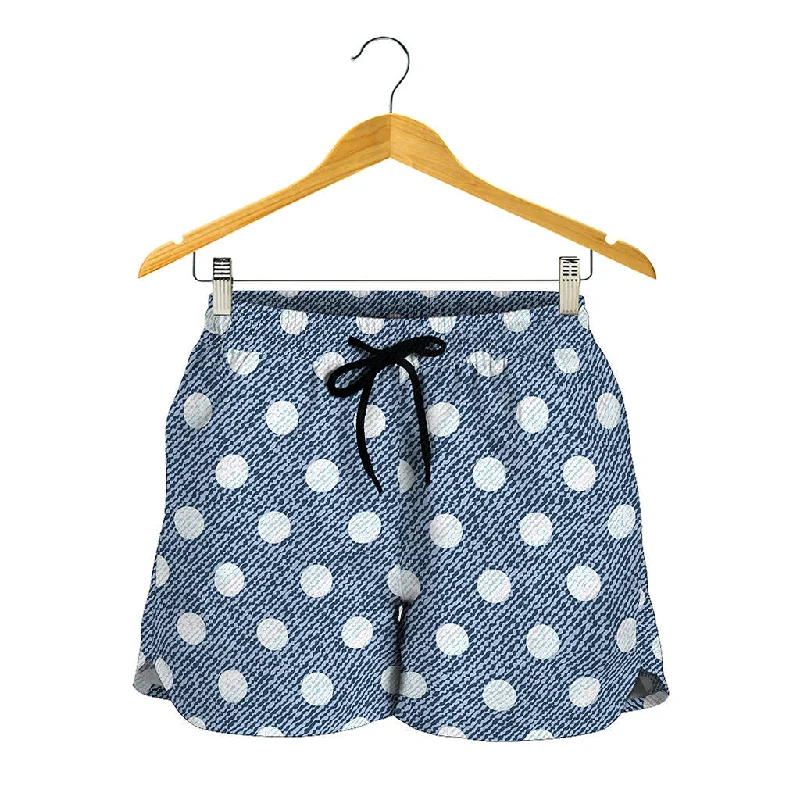 Polka Dot Denim Jeans Pattern Print Women's Shorts Trendy Low-Rise Bootcut Jeans