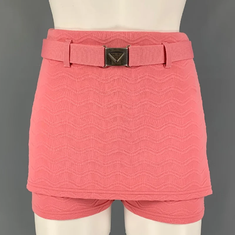 PRADA Size 2 Pink Polyester Blend Jacquard Belted Mini Skirt denim skirt stylish