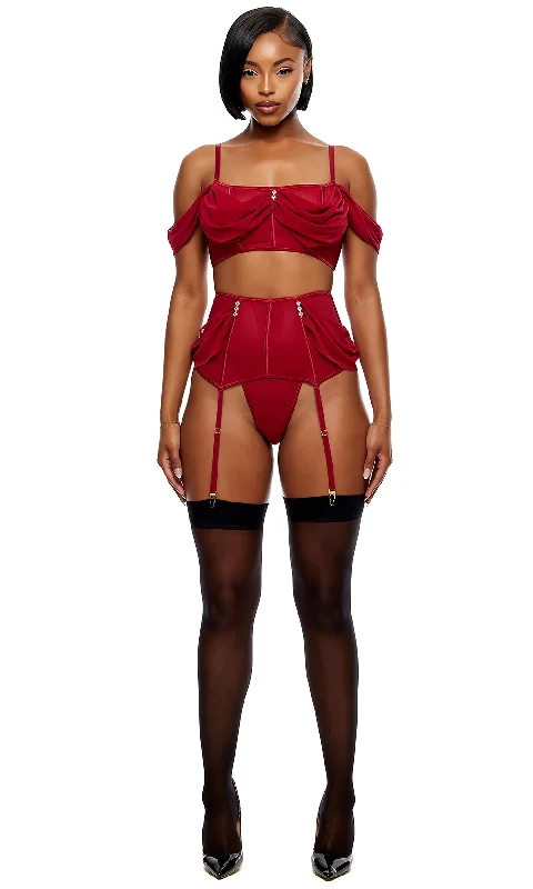 Princess Treatment Draped Mesh Bra and Garter Skirt Lingerie Set - Wine mini skirt trendy