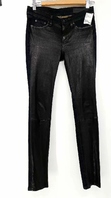 rag & bone Women's Black Skinny Denim Leather Size 25 Jeans Fashionable Bootcut Jeans