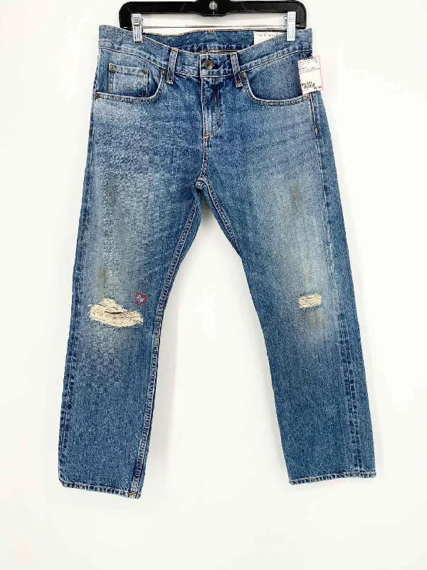 rag & bone Women's Blue Straight Denim Low-Rise Size 27/4 Distressed Jeans Elegant Raw Hem Jeans