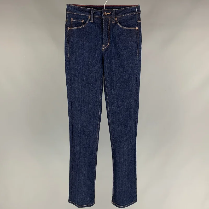 RALEIGH Size 2 Indigo Cotton Blend Denim Straight Jeans Trendy Wide-Leg High-Waist Denim